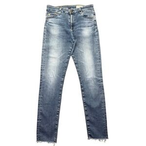 AG Jeans Farrah Ankle Skinny Leg Raw Hem Denim Jeans Blue Wash Size 28R Fits 28"